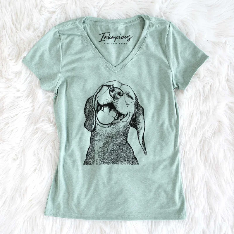 Bare Belle the Hound Mix - Women's V-neck Shirt-- Satin Fabric Silk Fabric Chiffon Fabric Bare Belle the Hound Mix - Women's V-neck Shirt-- Satin Fabric Silk Fabric Chiffon Fabric