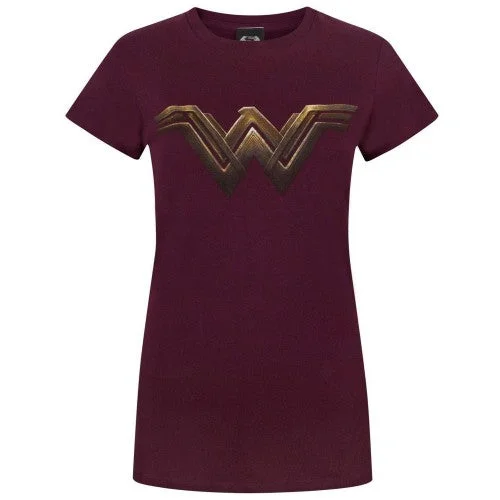 Batman VS Superman Womens/Ladies Wonder Woman Logo T-Shirt-- Collared Crew Neck Turtle Neck