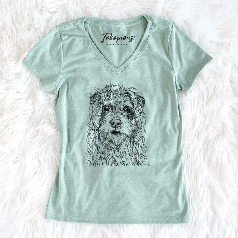 Bare Chester the Terrier Mix - Women's V-neck Shirt-- Notch Collar Peter Pan Collar Cowl Neck