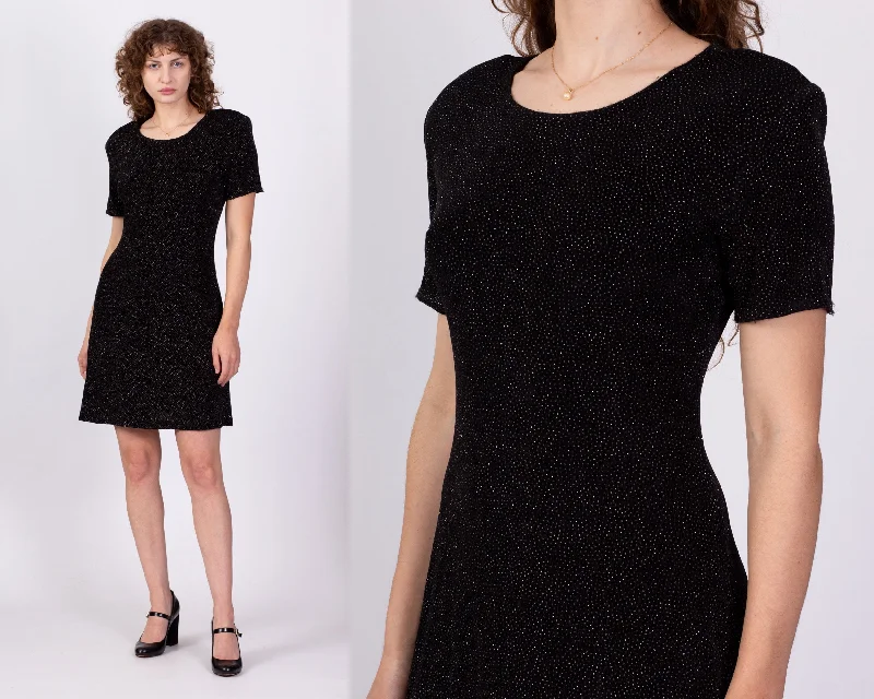 90s Black Metallic Sparkle Mini Dress - Medium Stylish Summer Mini Dress