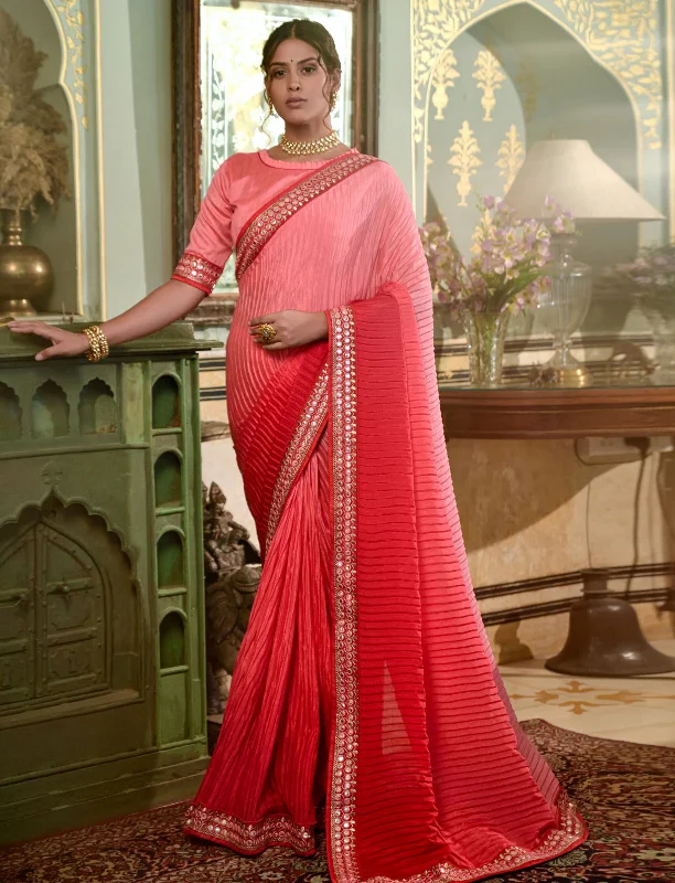 Aastha Fashion Multi Soft Chinon Silk Chinon Crush Embroidered Mirror Kari Lace Saree With Blouse Piece Saree Polished Work Blouse