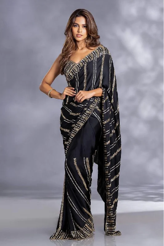 Aastha Fashion Black Georgette Sequence Work With Blouse Saree Loose Oversized Blouse Aastha Fashion Black Georgette Sequence Work With Blouse Saree Loose Oversized Blouse