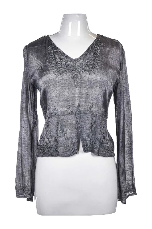 Embroidery Grey Blouse Chic Sleeveless Blouse