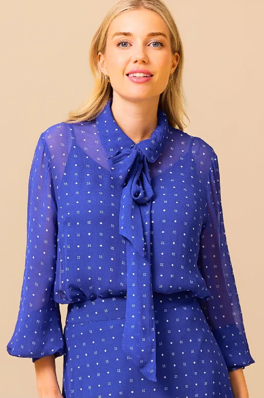 Ffion Blouse | Flower Polka Dot Cobalt/White Classic Striped Blouse