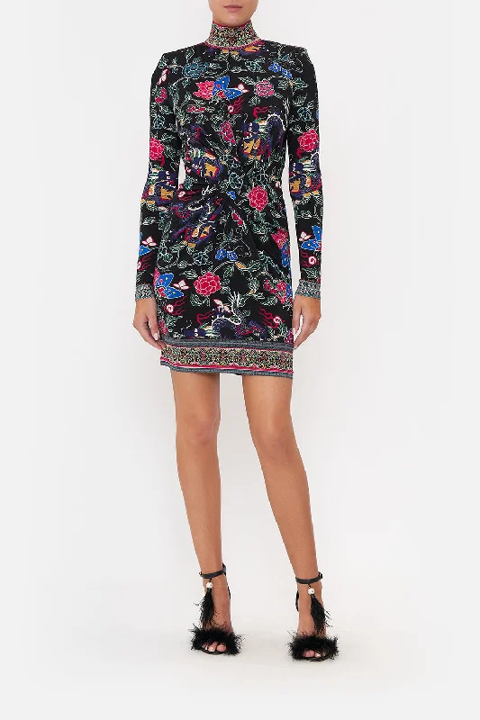 CROSS FRONT MINI DRESS TWILIGHTS TOKEN Comfortable Off-Shoulder Mini Dress