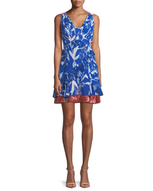 Eva Pleated Parrot Tulip Ruffle Mini Dress Fashionable Pleated Mini Dress