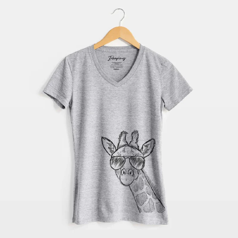 Aviator Cedrick the Giraffe - Women's V-neck Shirt-- Chenille Brocade Lace
