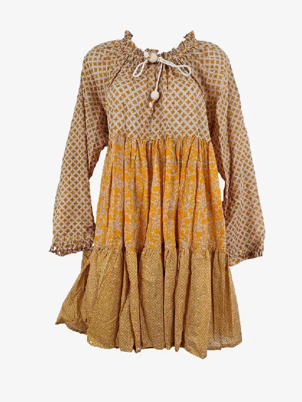 Yvonne S. Mustard Boho Celtic Mini Dress Size M Fashionable Mini Dress with Slits