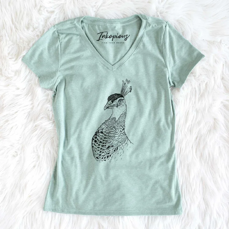 Bare Dee the Peahen - Women's V-neck Shirt-- Sequined Glittery Shiny