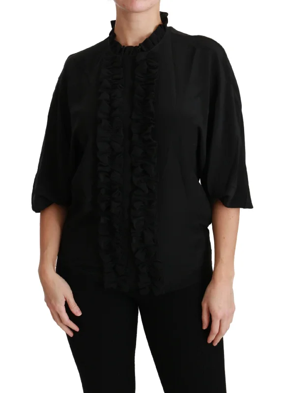 Dolce & Gabbana Elegant Black Silk Short Sleeve Women's Blouse Boho Printed Blouse