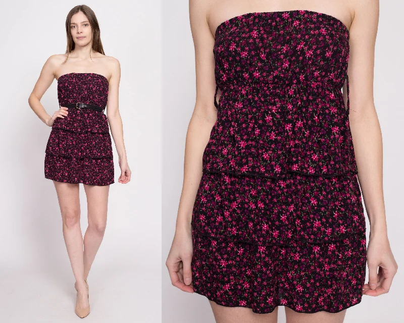 Y2K Floral Strapless Mini Dress - Small Fashionable Lace-Trim Mini Dress