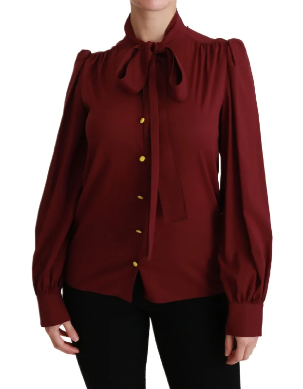 Dolce & Gabbana Elegant Maroon Silk Blend Polo Women's Blouse Feminine Tie Blouse