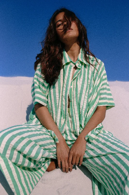 The Ava Shirt In Seafoam Cotton Stripe -- Basic T-Shirt Crew Neck Short Sleeve