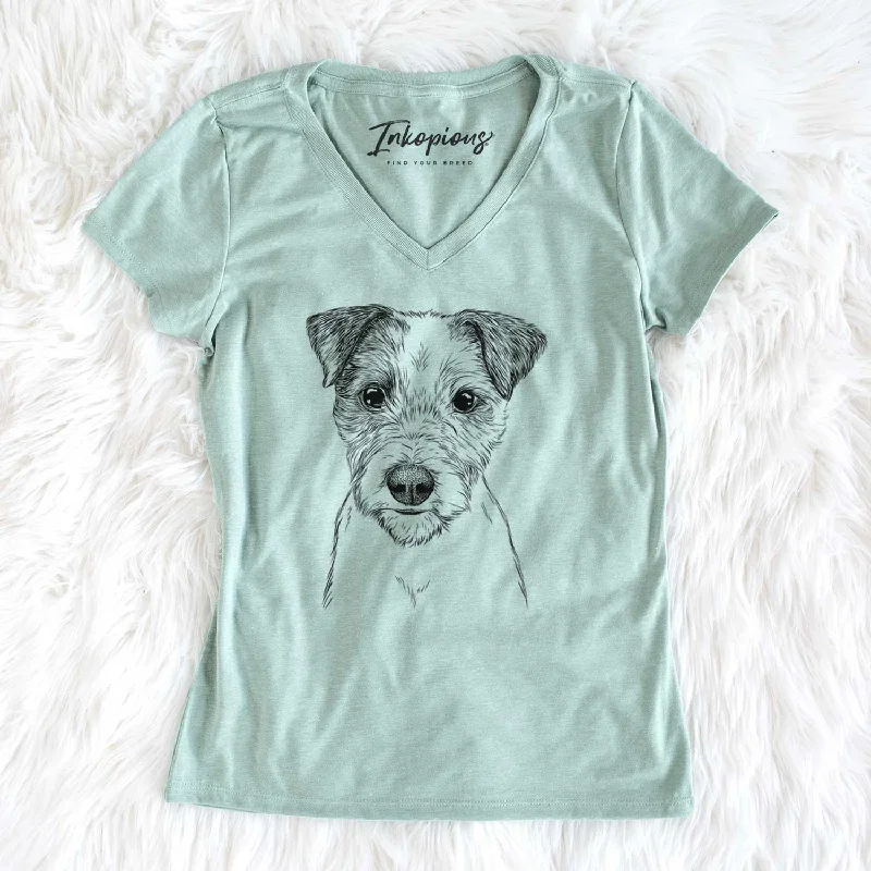 Bare Bogart the Parson Russell Terrier - Women's V-neck Shirt-- Mesh Fabric Canvas Fabric Denim Fabric Bare Bogart the Parson Russell Terrier - Women's V-neck Shirt-- Mesh Fabric Canvas Fabric Denim Fabric