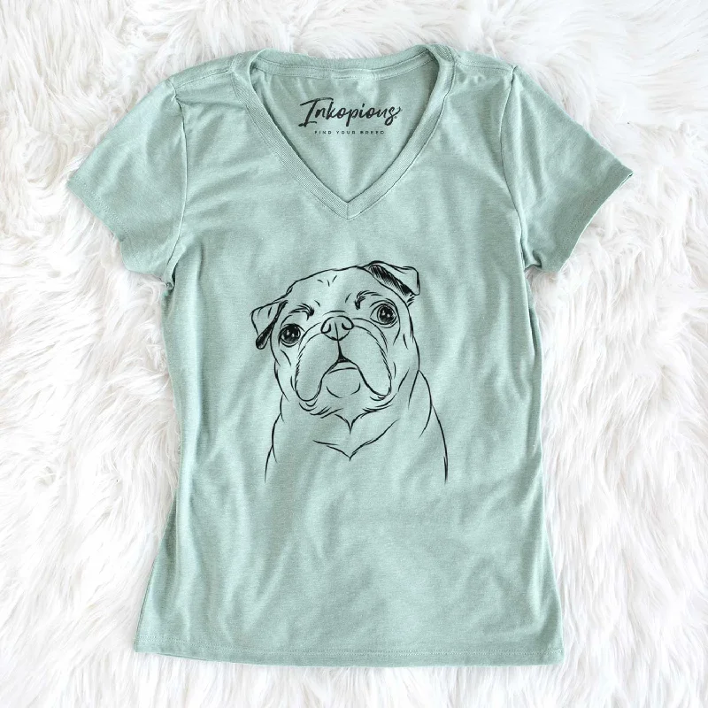 Bare Darling Chloe the Pug - Women's V-neck Shirt-- Welt Pockets Slit Pockets