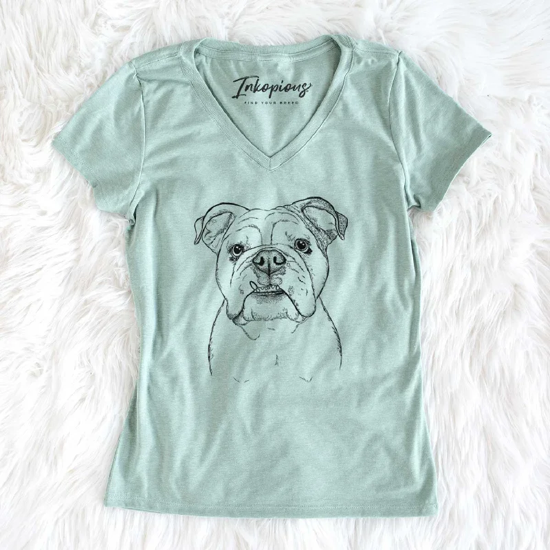 Bare Dazy the English Bulldog - Women's V-neck Shirt-- Chenille Blend Fleece Blend Nylon Blend