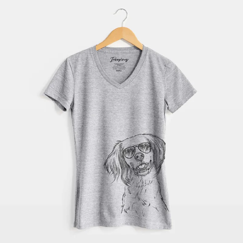 Aviator Cooper the English Setter - Women's V-neck Shirt-- Mesh Fabric Canvas Fabric Denim Fabric Aviator Cooper the English Setter - Women's V-neck Shirt-- Mesh Fabric Canvas Fabric Denim Fabric