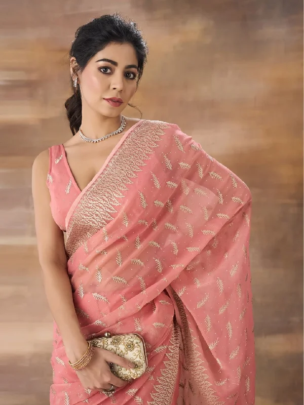 kasee Floral Embroidered Saree With Blouse Piece Elegant Peplum Blouse