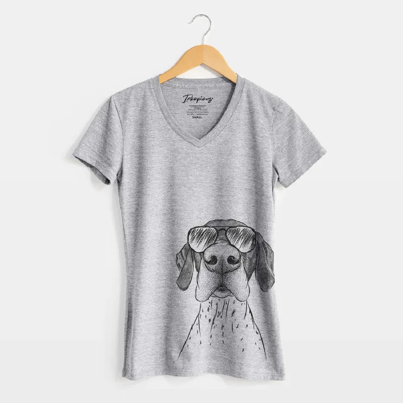 Aviator Booze the German Shorthaired Pointer - Women's V-neck Shirt-- Houndstooth Herringbone Solid Aviator Booze the German Shorthaired Pointer - Women's V-neck Shirt-- Houndstooth Herringbone Solid