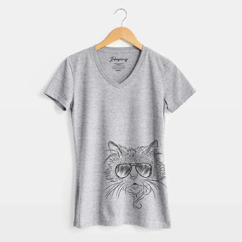 Aviator Daniel the Ragdoll Cat - Women's V-neck Shirt-- Anti-Pilling Machine Wash Handmade