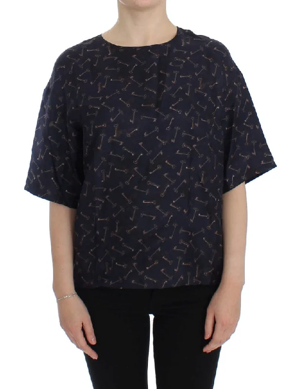 Dolce & Gabbana Enchanted Sicily Silk Blouse with Gold Keys Women's Print Casual Button Blouse Dolce & Gabbana Enchanted Sicily Silk Blouse with Gold Keys Women's Print Casual Button Blouse