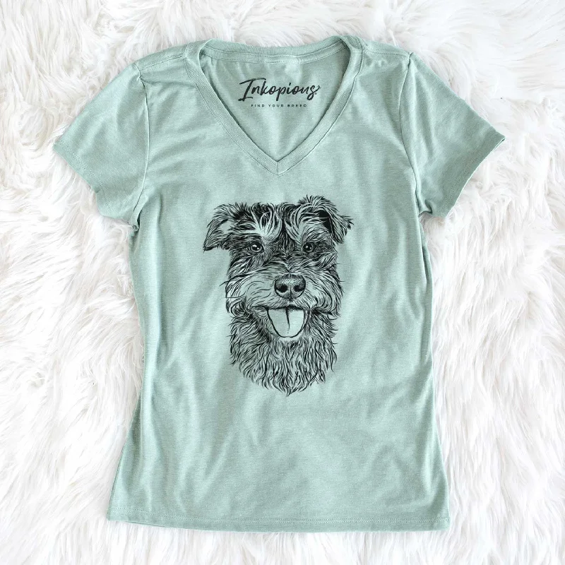 Bare Buster the Schnoodle - Women's V-neck Shirt-- Notch Collar Peter Pan Collar Cowl Neck