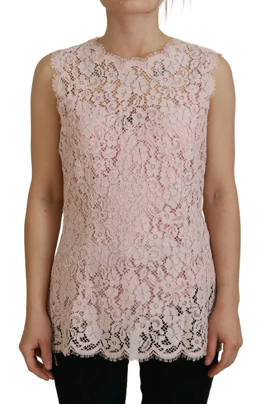 Dolce & Gabbana Elegant Sheer Lace Sleeveless Blouse in Women's Pink Stretchy Fitted Blouse Dolce & Gabbana Elegant Sheer Lace Sleeveless Blouse in Women's Pink Stretchy Fitted Blouse