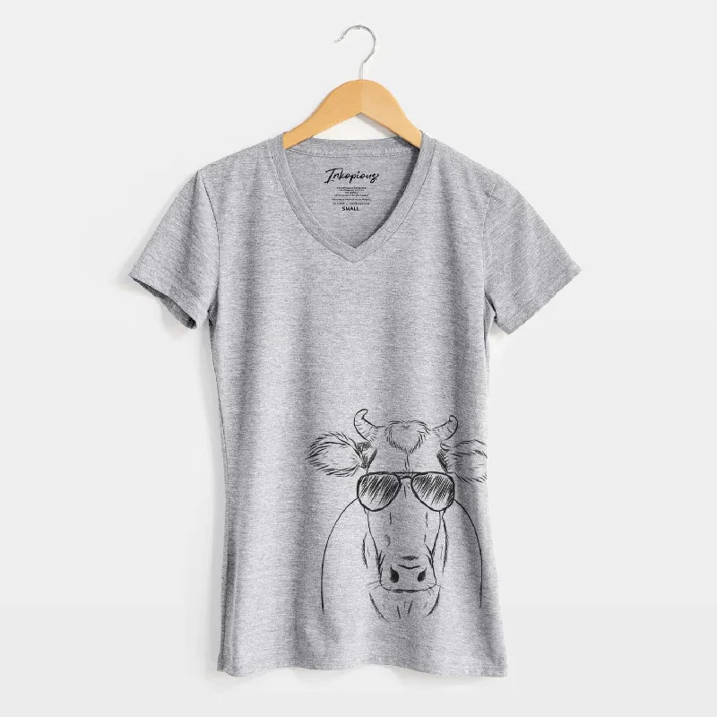 Aviator Cruz the Cow - Women's V-neck Shirt-- Hooded Caped Shawl Collar