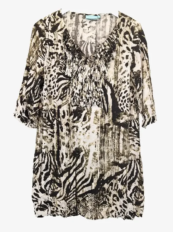Blue Illusion Staple Animal Tunic Mini Dress Size M Fashionable Button-Front Mini Dress