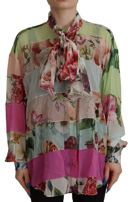 Dolce & Gabbana Elegant Floral Patchwork Silk Women's Blouse Airy Cotton Blouse