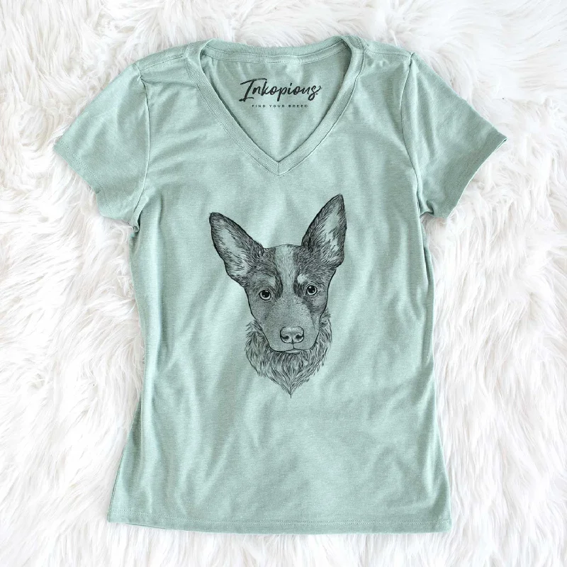 Bare Bella the Blue Heeler Puppy - Women's V-neck Shirt-- Ribbed Striped Patterned