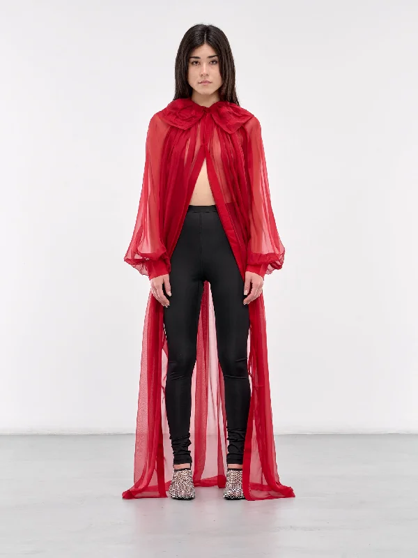 Sheer Blouse (SRT-01RE-RED) Embroidered Floral Blouse