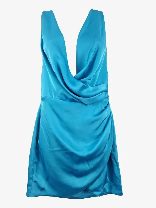 Misha Marina Blue Calypso Satin Mini Dress Size M Classic Shift Mini Dress