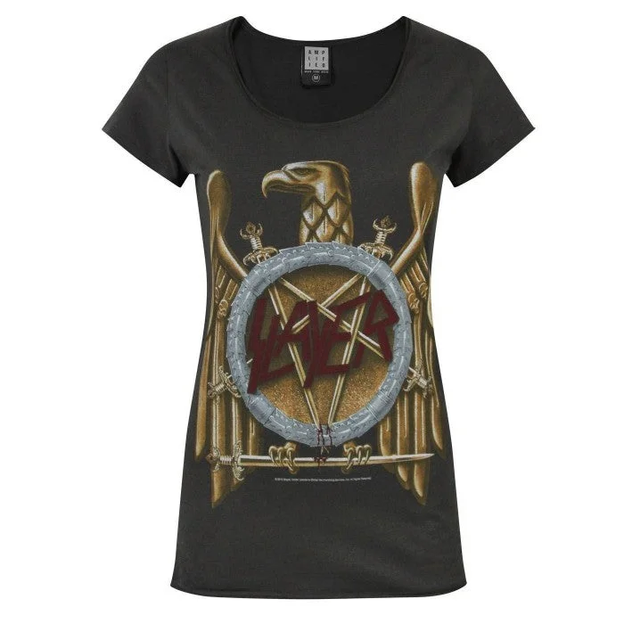 Amplified Womens/Ladies Eagle Slayer Logo T-Shirt-- Sequined Glittery Shiny