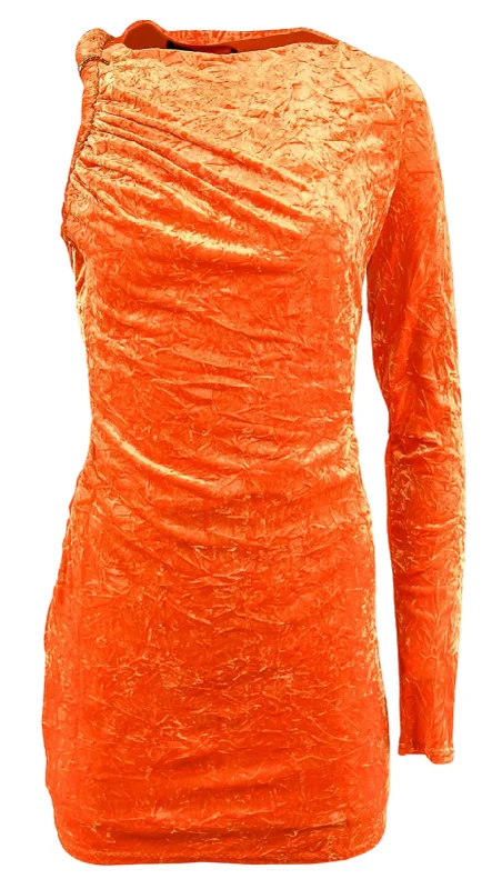 Versace Crushed Velvet Mini Dress in Orange Casual High-Waist Mini Dress