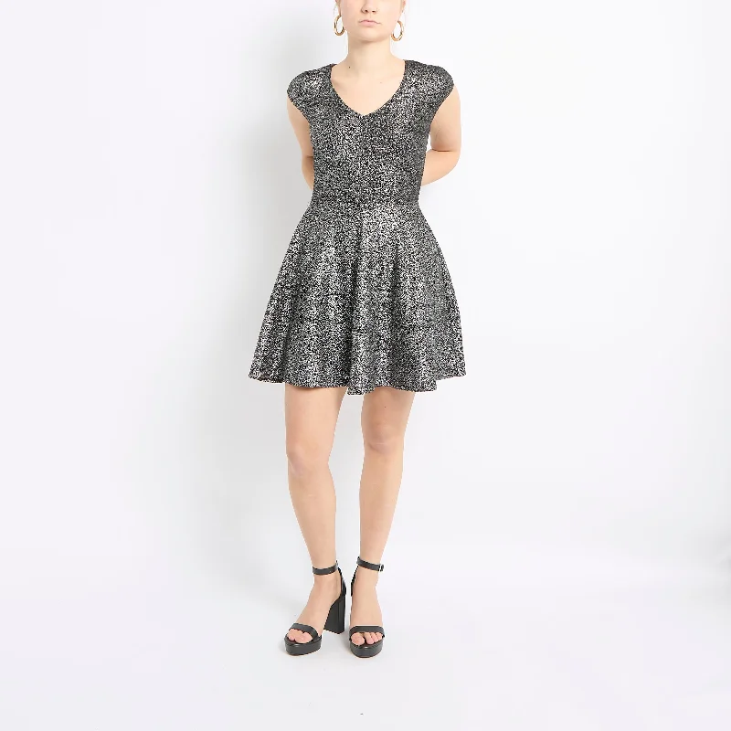Speckled Metallic Mini Dress - UK 10 Casual Button-Up Mini Dress