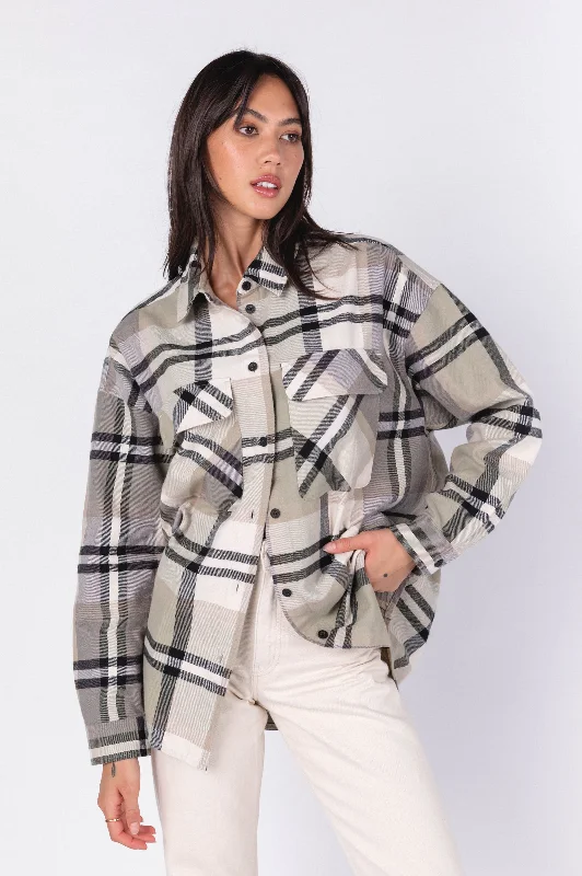 Mona Overshirt - Sage Check - Final Sale-- Cozy Warm Stylish