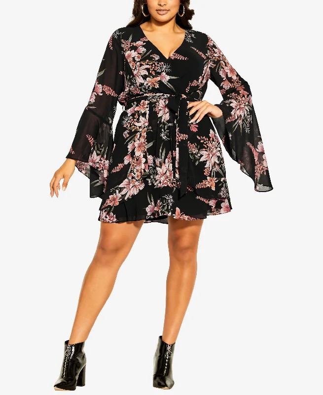 City Chic Trendy Plus Size Mystique Floral Mini Dress Elegant Lace-Up Mini Dress