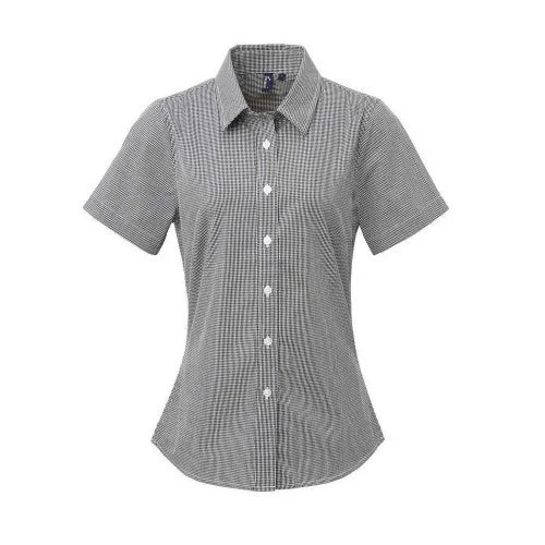 Premier Womens/Ladies Gingham Short-Sleeved Shirt-- Anti-Pilling Machine Wash Handmade