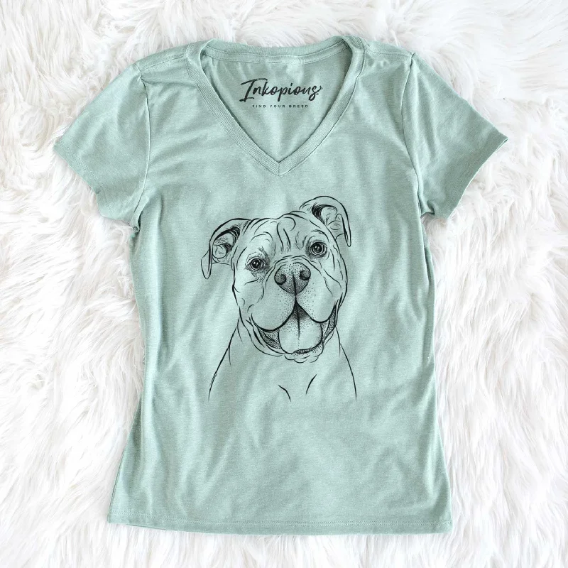 Bare Bravo the Bulldog Mix - Women's V-neck Shirt-- Elegant Classic Vintage