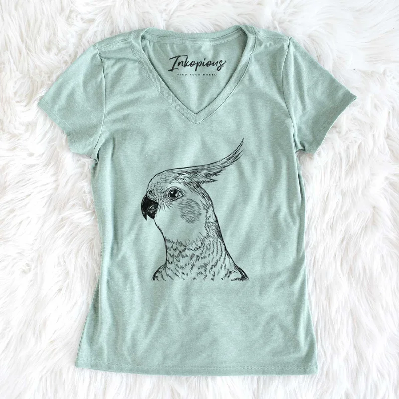 Bare Candy the Cockatiel - Women's V-neck Shirt-- Terry Blend Velvet Blend Canvas Blend