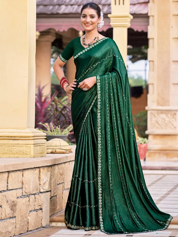 Jyoti Fashion Women's Green Shimmer Chiffon Embellished Border with Crystal Lines Saree with Blouse Modern Oversized Blouse Jyoti Fashion Women's Green Shimmer Chiffon Embellished Border with Crystal Lines Saree with Blouse Modern Oversized Blouse