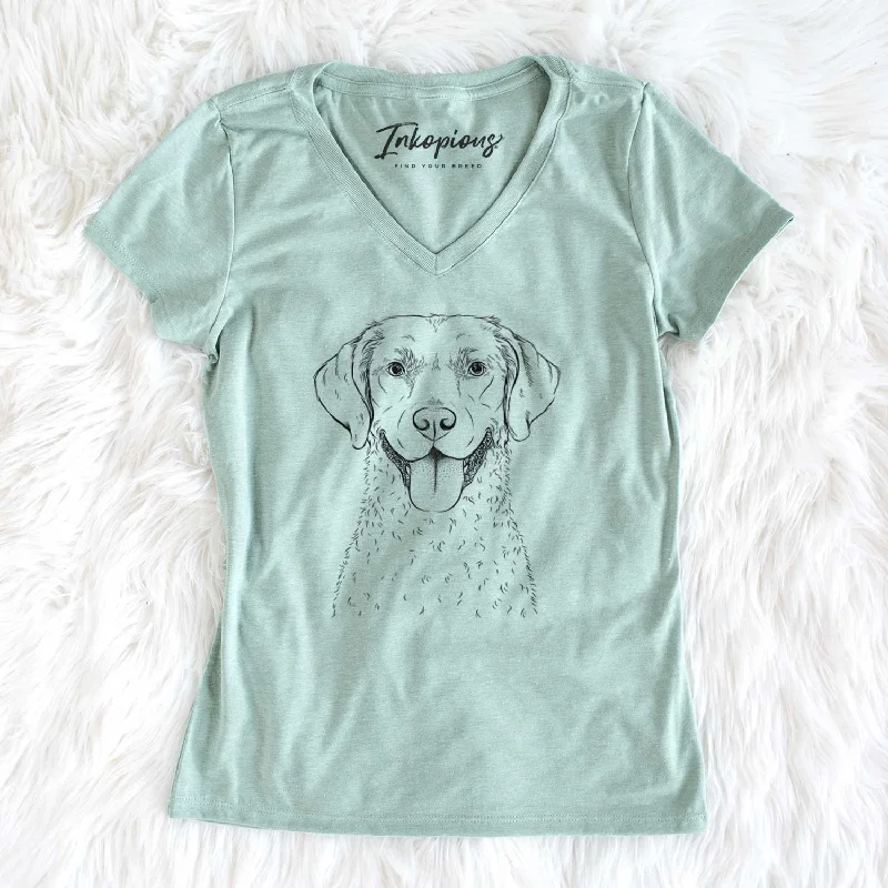 Bare Chip the Chesapeake Bay Retriever - Women's V-neck Shirt-- Faux Fur Fabric Real Fur Fabric Shearling Fabric