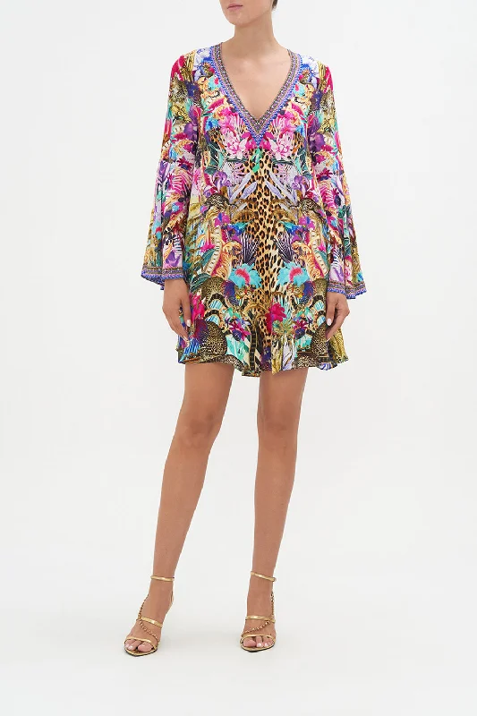 V NECK FLARED SLEEVE MINI DRESS MERRY GO ROUND Elegant Sequin Mini Dress