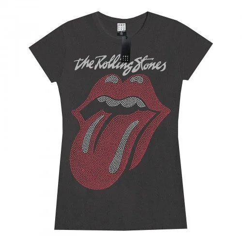 Amplified Womens/Ladies Tongue The Rolling Stones Diamante Logo T-Shirt-- Houndstooth Herringbone Solid