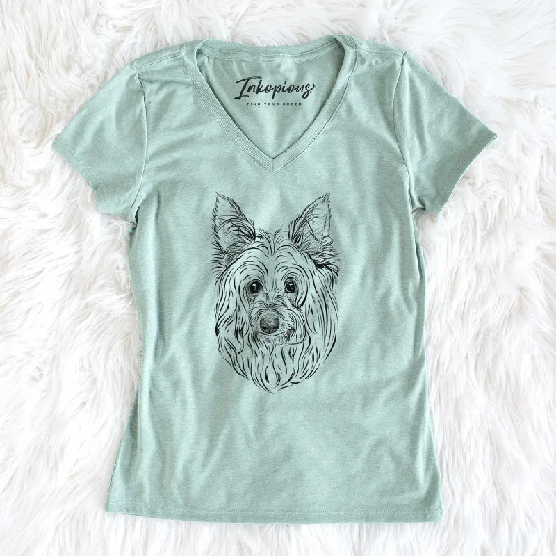 Bare Daisy May the Silky Terrier - Women's V-neck Shirt-- Rayon Velvet Corduroy