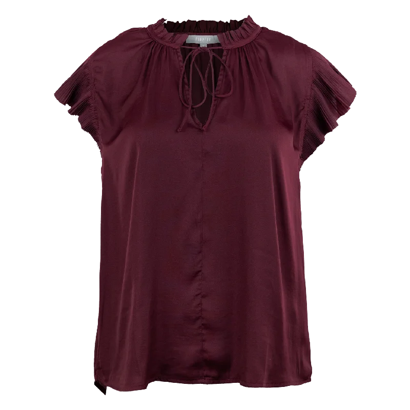 Maroon Tie Neck Blouse Short Sleeve Blouse
