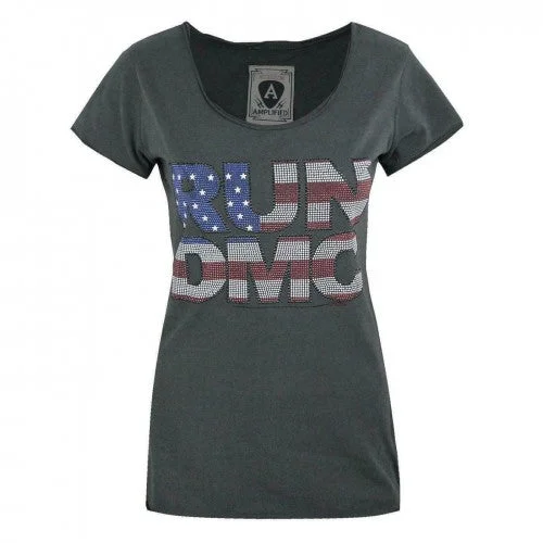 Amplified Womens/Ladies Run DMC USA Diamante T-Shirt-- Chenille Brocade Lace