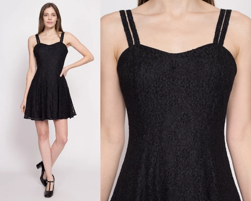 90s Black Lace Mini Dress - Small to Medium Fashionable Lace Mini Dress