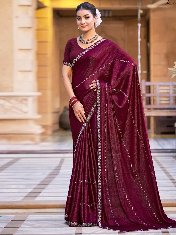 Jyoti Fashion Women's Maroon Shimmer Chiffon Embellished Border with Crystal Lines Saree with Blouse Everyday Stylish Blouse Jyoti Fashion Women's Maroon Shimmer Chiffon Embellished Border with Crystal Lines Saree with Blouse Everyday Stylish Blouse